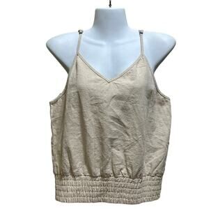 Jackson Rowe Shirt S Oatmeal Cream Tank Top Strappy Ruching Waist Boho Indie